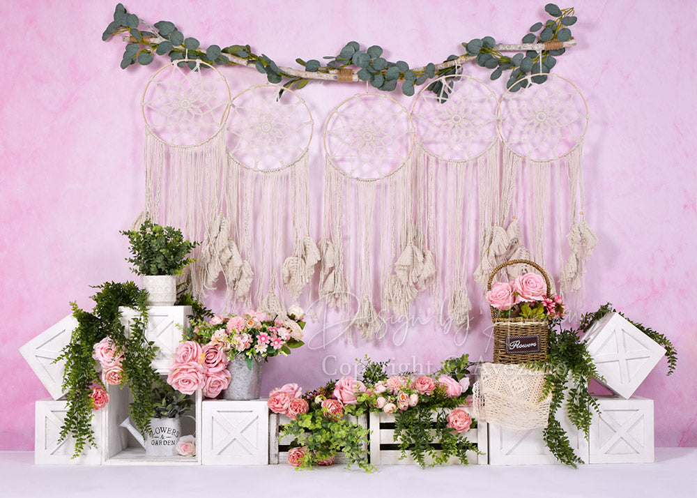 Avezano Boho Tassel Charm Flowers Spring Photography Backdrop-Backdrop-Avezano-04-5x3ft/1.5x1m-AVEZANO